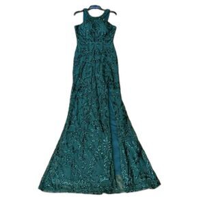 Emerald Green Formal Dress Juniors Sz 1 City Vibe Sleeveless High-Neck Sequin